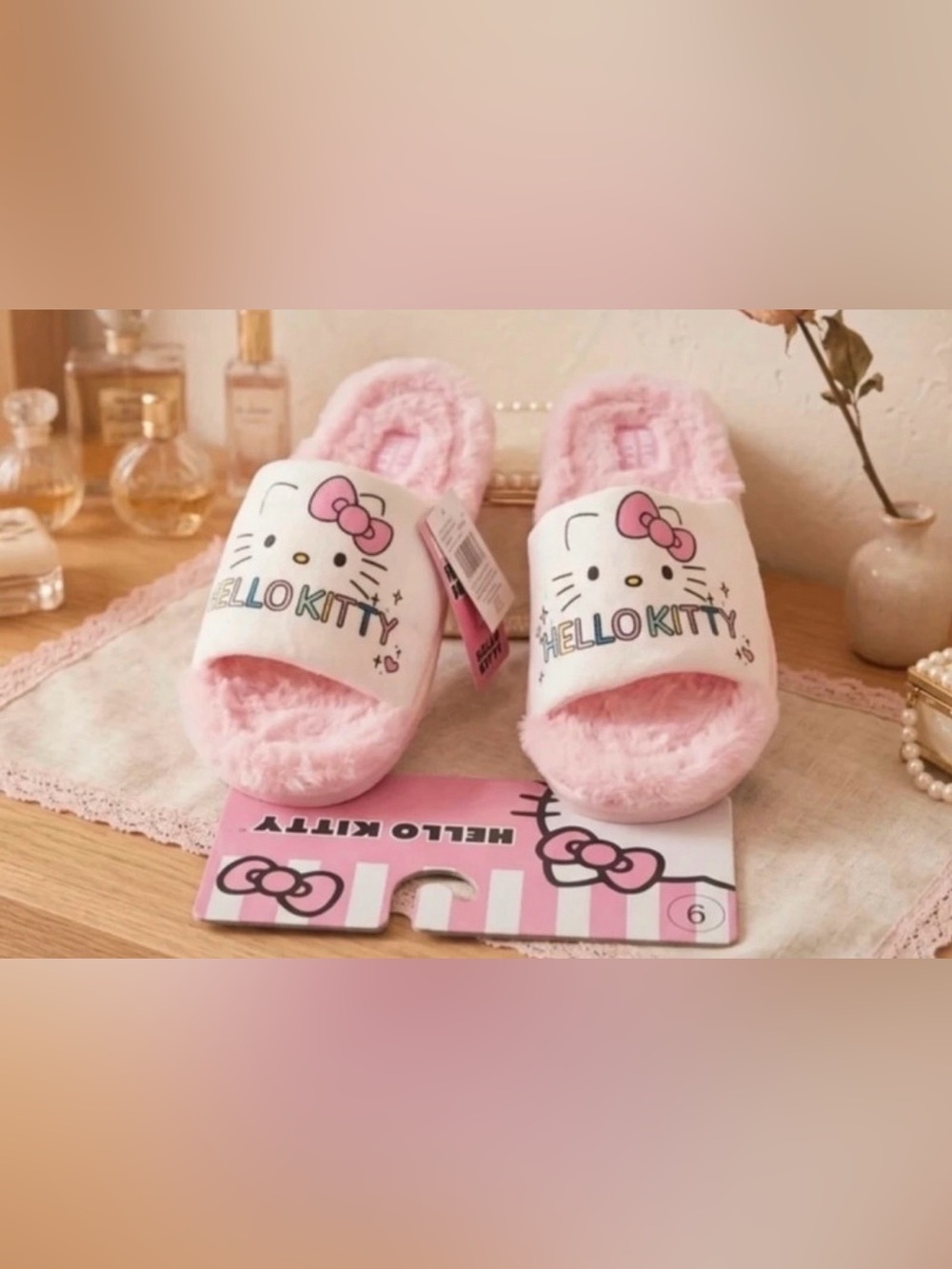 Hello Kitty Pink Plush Slide Slippers size 9 women